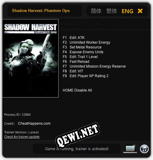 Трейнер для Shadow Harvest: Phantom Ops [v1.0.4]