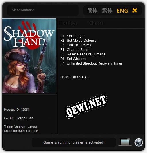 Трейнер для Shadowhand [v1.0.5]