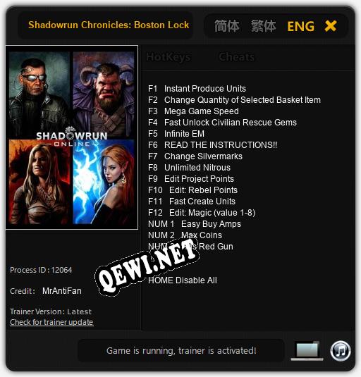 Shadowrun Chronicles: Boston Lockdown: Читы, Трейнер +15 [MrAntiFan]