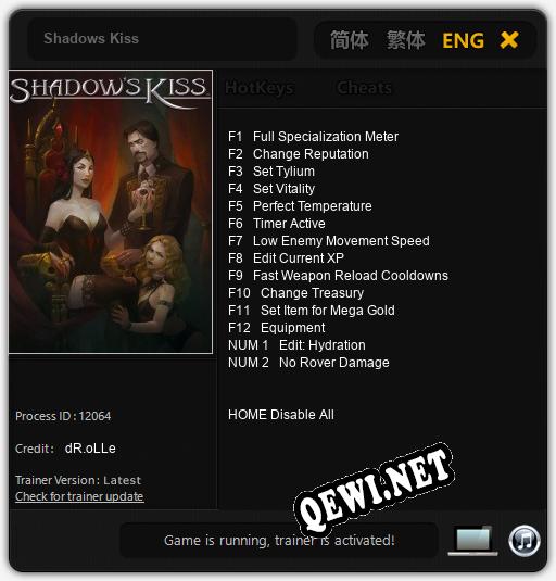 Трейнер для Shadows Kiss [v1.0.9]