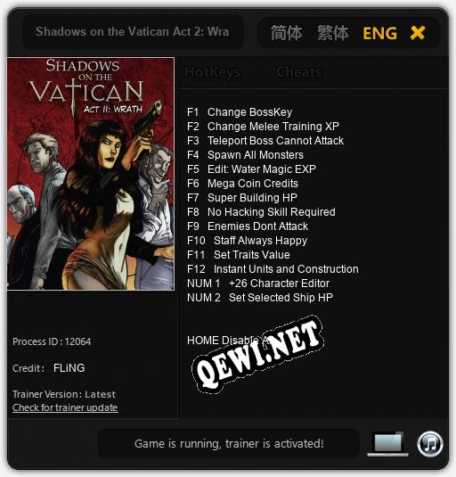Shadows on the Vatican Act 2: Wrath: ТРЕЙНЕР И ЧИТЫ (V1.0.62)