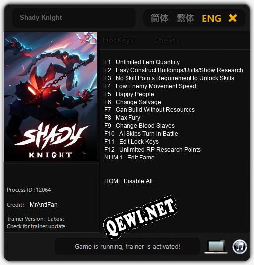 Трейнер для Shady Knight [v1.0.4]
