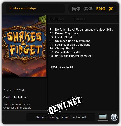Shakes and Fidget: ТРЕЙНЕР И ЧИТЫ (V1.0.88)