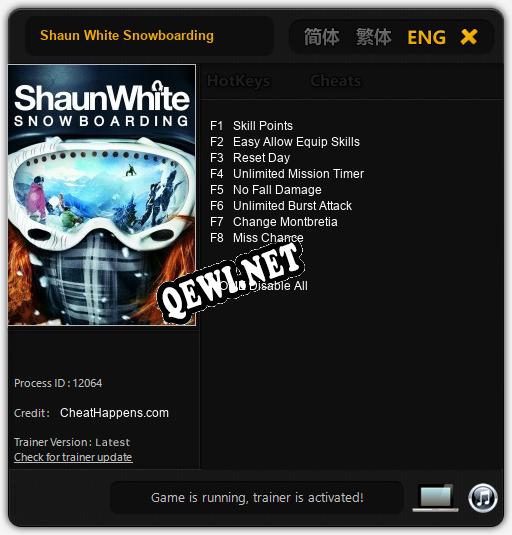 Shaun White Snowboarding: ТРЕЙНЕР И ЧИТЫ (V1.0.15)