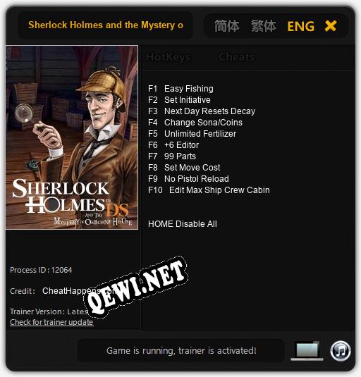 Трейнер для Sherlock Holmes and the Mystery of Osbourne House [v1.0.9]