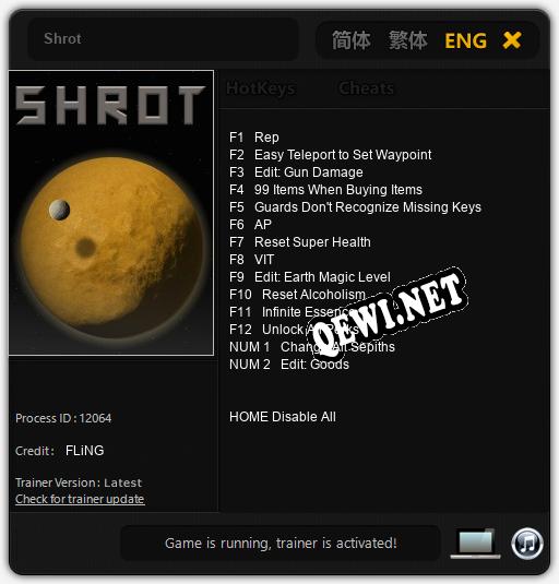 Трейнер для Shrot [v1.0.9]