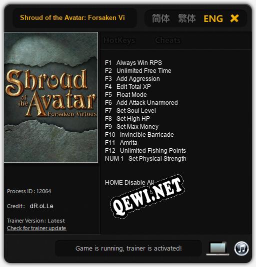 Трейнер для Shroud of the Avatar: Forsaken Virtues [v1.0.6]