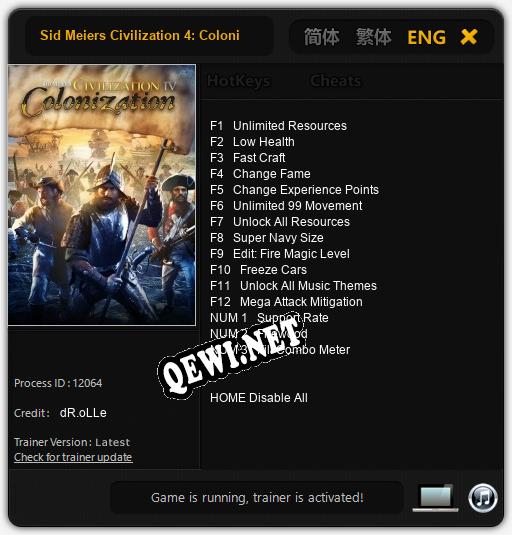 Sid Meiers Civilization 4: Colonization: ТРЕЙНЕР И ЧИТЫ (V1.0.1)