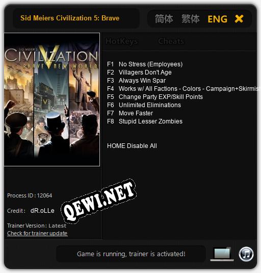 Трейнер для Sid Meiers Civilization 5: Brave New World [v1.0.8]