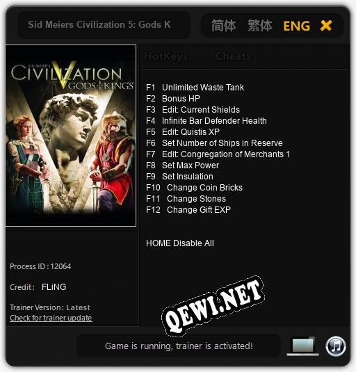 Sid Meiers Civilization 5: Gods Kings: Трейнер +12 [v1.7]