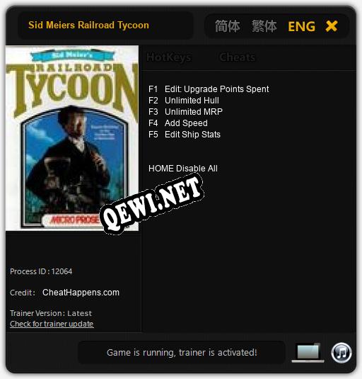 Трейнер для Sid Meiers Railroad Tycoon [v1.0.8]