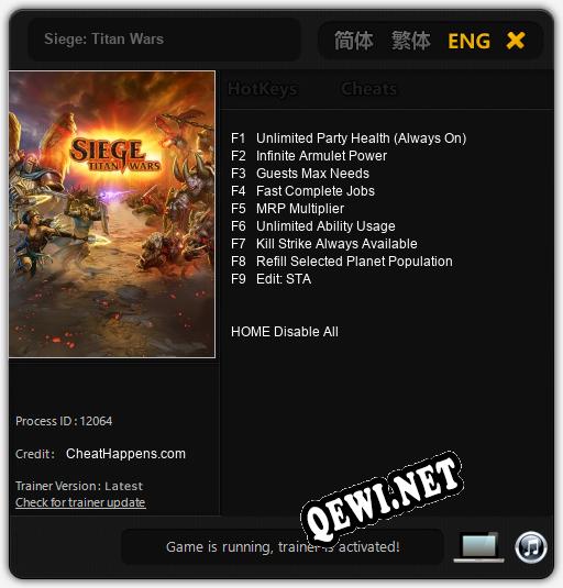 Siege: Titan Wars: Трейнер +9 [v1.2]