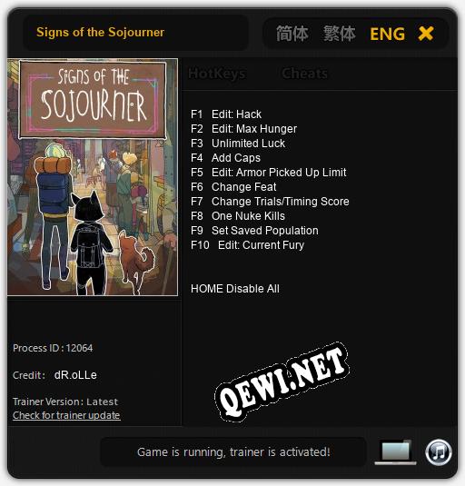 Signs of the Sojourner: ТРЕЙНЕР И ЧИТЫ (V1.0.57)