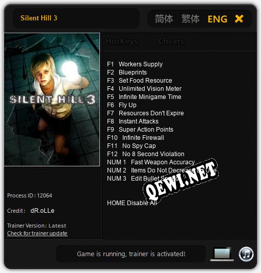 Трейнер для Silent Hill 3 [v1.0.6]