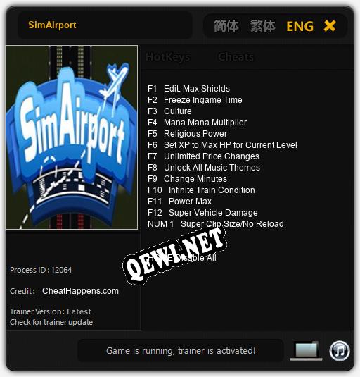 Трейнер для SimAirport [v1.0.8]