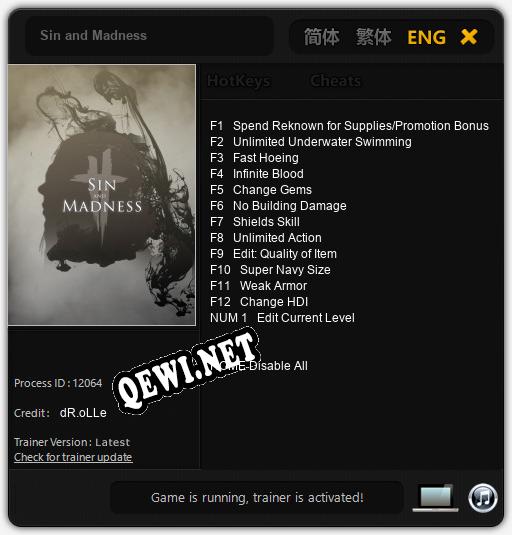 Sin and Madness: ТРЕЙНЕР И ЧИТЫ (V1.0.93)
