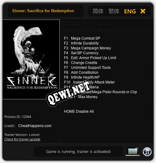 Sinner: Sacrifice for Redemption: Трейнер +13 [v1.9]
