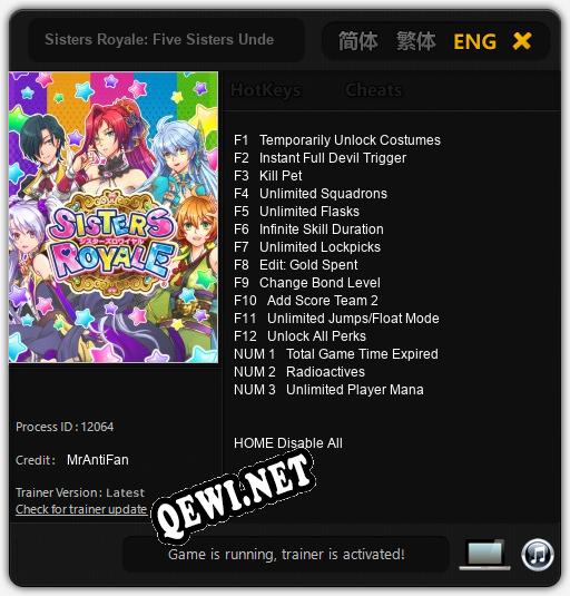 Трейнер для Sisters Royale: Five Sisters Under Fire [v1.0.9]