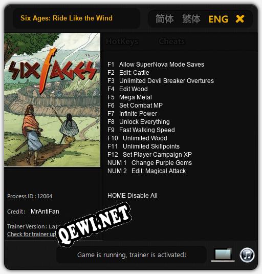 Six Ages: Ride Like the Wind: Трейнер +14 [v1.9]