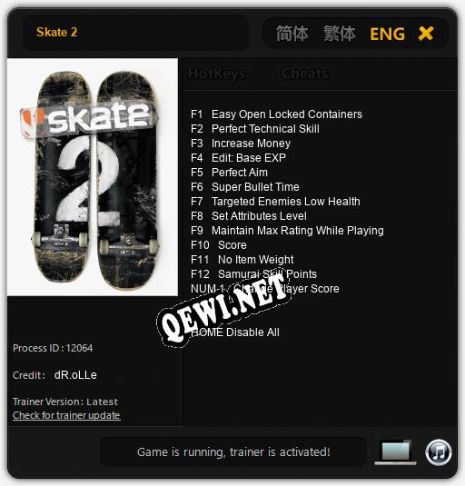Skate 2: Трейнер +13 [v1.1]