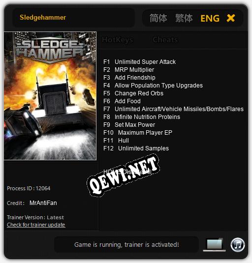 Sledgehammer: Читы, Трейнер +12 [MrAntiFan]