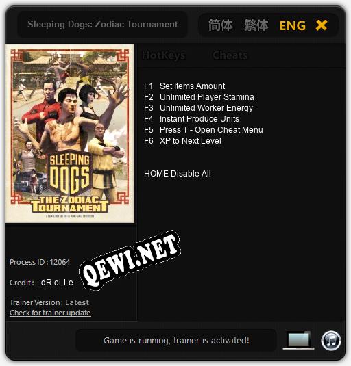 Трейнер для Sleeping Dogs: Zodiac Tournament [v1.0.6]