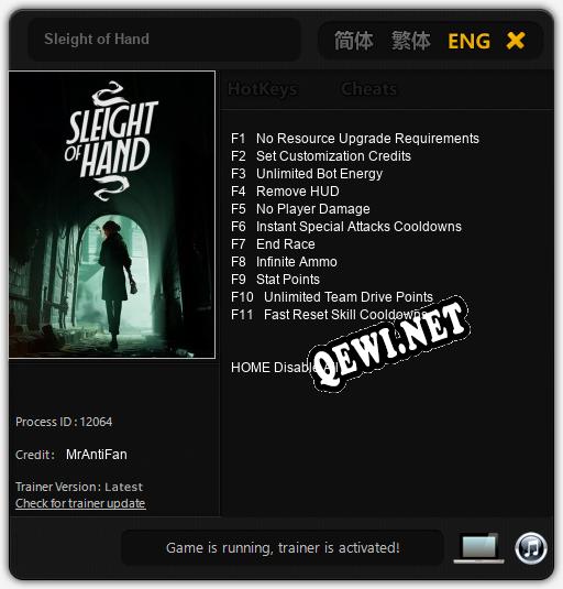 Sleight of Hand: Трейнер +11 [v1.8]
