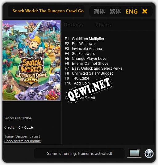 Трейнер для Snack World: The Dungeon Crawl Gold [v1.0.1]