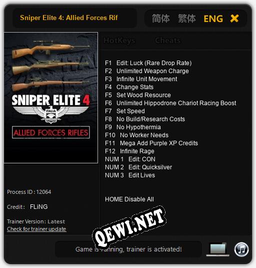 Трейнер для Sniper Elite 4: Allied Forces Rifle Pack [v1.0.8]