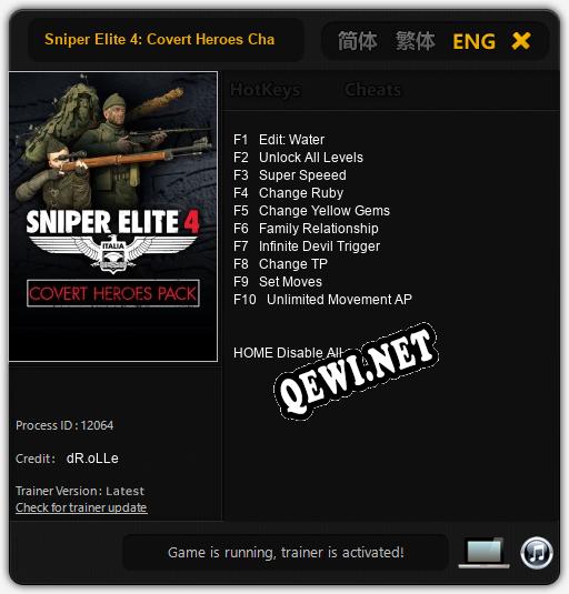 Sniper Elite 4: Covert Heroes Character Pack: ТРЕЙНЕР И ЧИТЫ (V1.0.84)