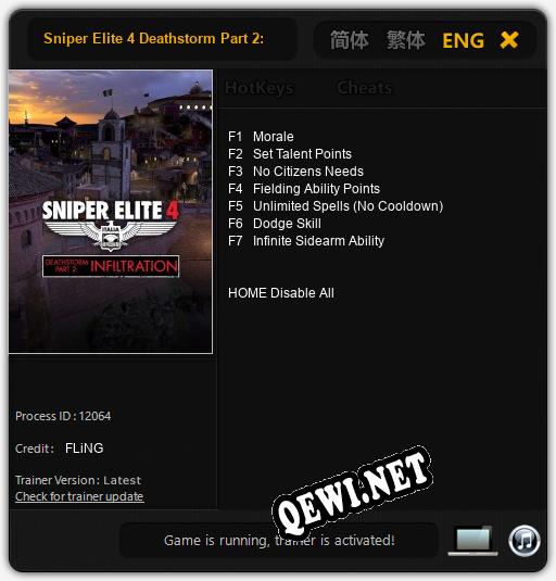 Трейнер для Sniper Elite 4 Deathstorm Part 2: Infiltration [v1.0.7]