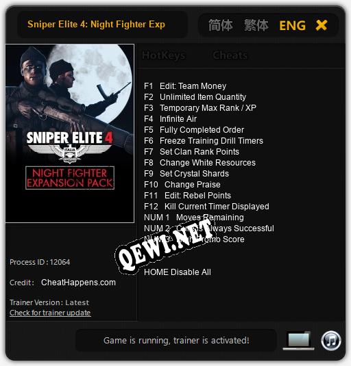 Sniper Elite 4: Night Fighter Expansion Pack: Трейнер +15 [v1.9]