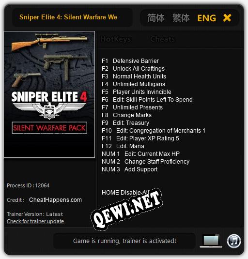 Sniper Elite 4: Silent Warfare Weapons Pack: Трейнер +15 [v1.8]