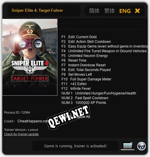 Sniper Elite 4: Target Fuhrer: Читы, Трейнер +15 [CheatHappens.com]