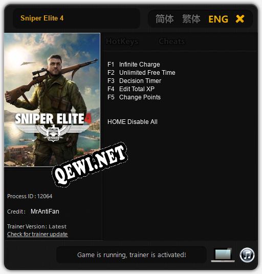 Трейнер для Sniper Elite 4 [v1.0.6]