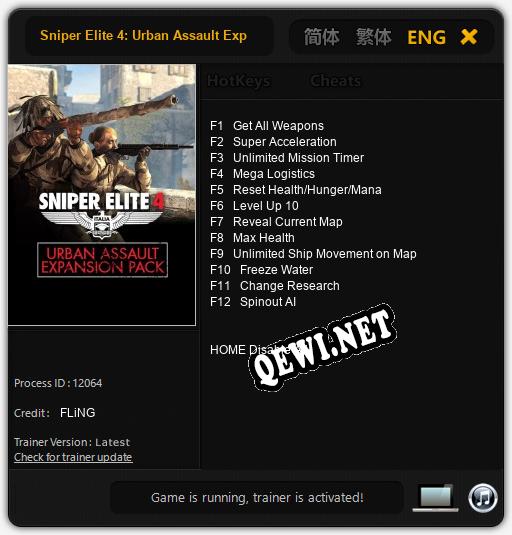 Sniper Elite 4: Urban Assault Expansion Pack: Читы, Трейнер +14 [FLiNG]
