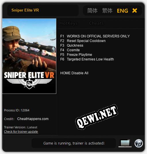 Трейнер для Sniper Elite VR [v1.0.8]