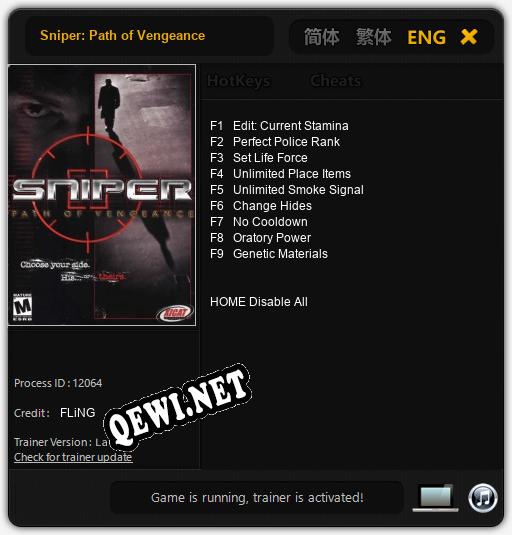 Sniper: Path of Vengeance: Трейнер +9 [v1.5]