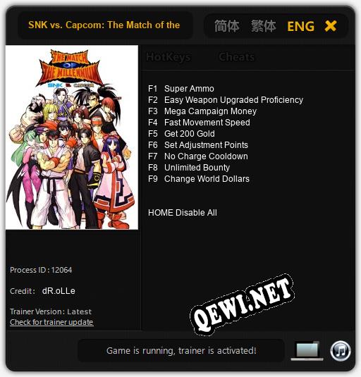 Трейнер для SNK vs. Capcom: The Match of the Millennium [v1.0.6]