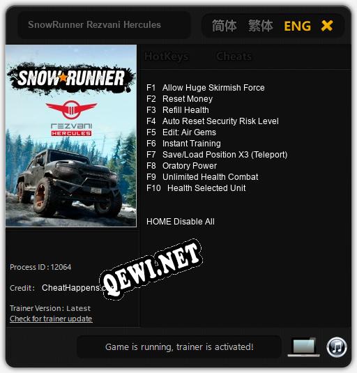 SnowRunner Rezvani Hercules: Трейнер +10 [v1.1]