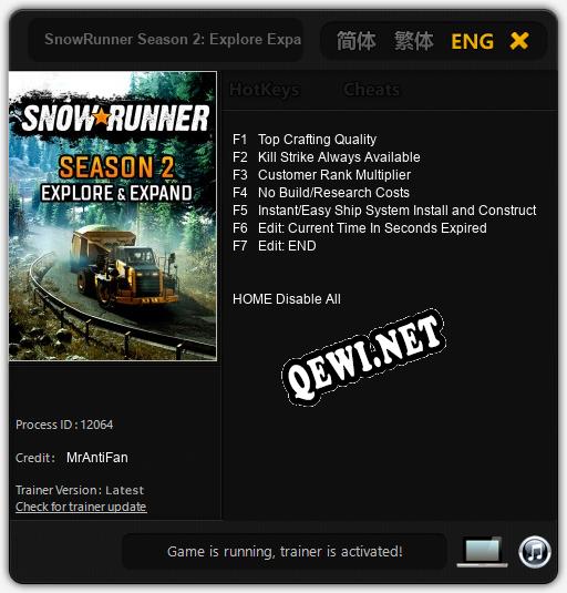 Трейнер для SnowRunner Season 2: Explore Expand [v1.0.6]