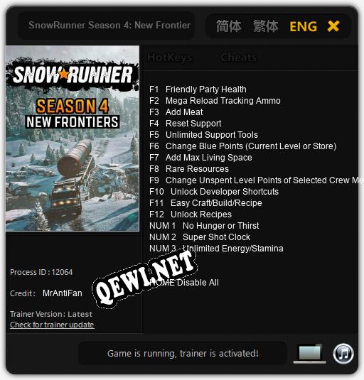 Трейнер для SnowRunner Season 4: New Frontiers [v1.0.3]