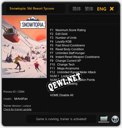 Трейнер для Snowtopia: Ski Resort Tycoon [v1.0.3]