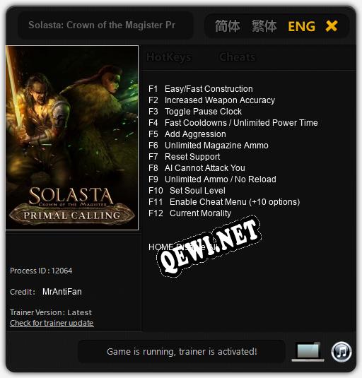 Трейнер для Solasta: Crown of the Magister Primal Calling [v1.0.1]