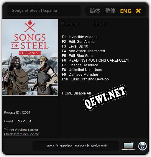 Трейнер для Songs of Steel: Hispania [v1.0.1]