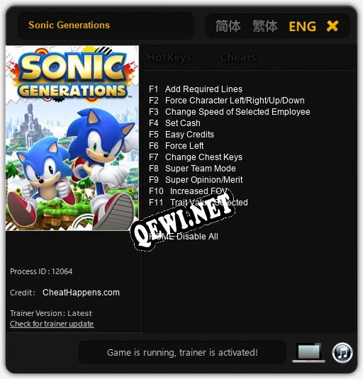 Sonic Generations: Читы, Трейнер +11 [CheatHappens.com]