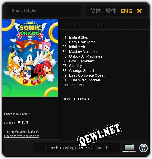 Sonic Origins: ТРЕЙНЕР И ЧИТЫ (V1.0.14)