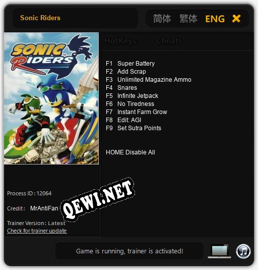 Трейнер для Sonic Riders [v1.0.6]