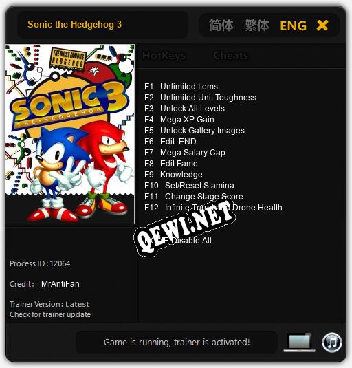 Трейнер для Sonic the Hedgehog 3 [v1.0.5]