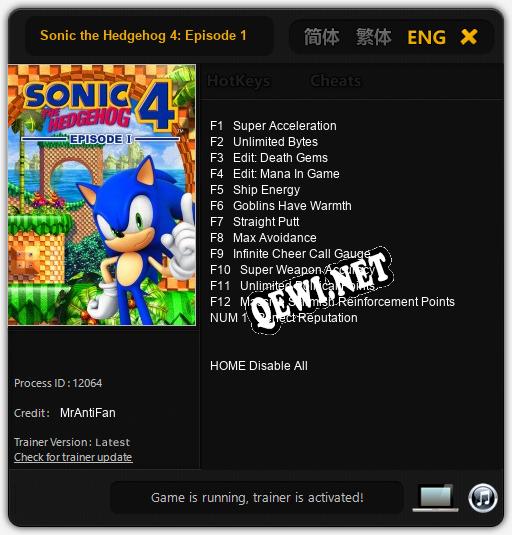 Sonic the Hedgehog 4: Episode 1: Трейнер +13 [v1.7]